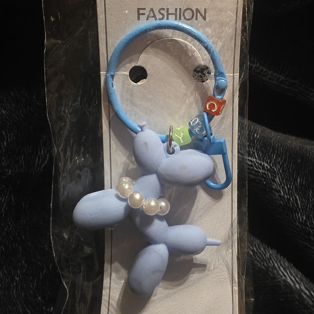 Blue Balloon Dog Keychain with Pearls